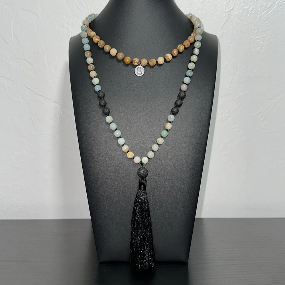 OKIKO Japan 108 Mala Gemstone Bead Hand Knotted Prayer Yoga Meditation Necklace